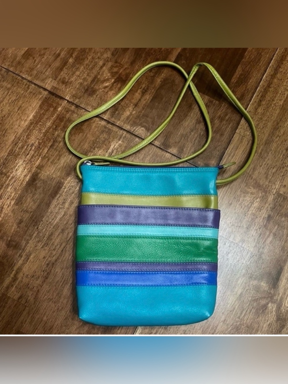 Leather Cross Body Shoulder Bag by ILI New York Colorful Stripes